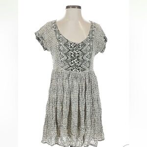 Free People Boho Tunic Black and White Tiered Mini Sundress with Scoop Neck XS